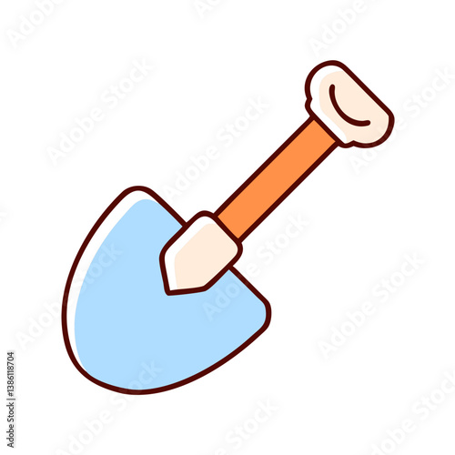 Cute Cartoon Shovel Gardening, Planting, Digging, Blue, Orange