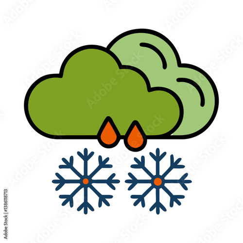 Winter Weather Icon Snowflakes, Rain, Clouds, Freezing