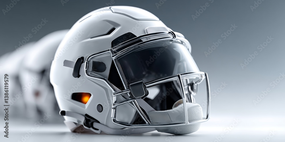 Fototapeta premium Futuristic White American Football Helmet with Visor and Tech Details – Modern Protective Gear Concept