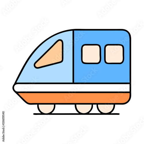 Modern HighSpeed Train Icon Blue, Orange, Wheels, Transportation