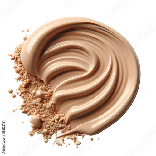 Creamy light beige foundation smudge on white background