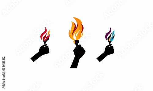 Minimalist Silhouette of Hand Holding Flaming Torch Symbol for Victory and Sports