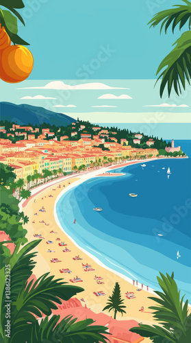 Retro Travel Poster: Nice, France French Riviera Vintage Summer Beach Scene