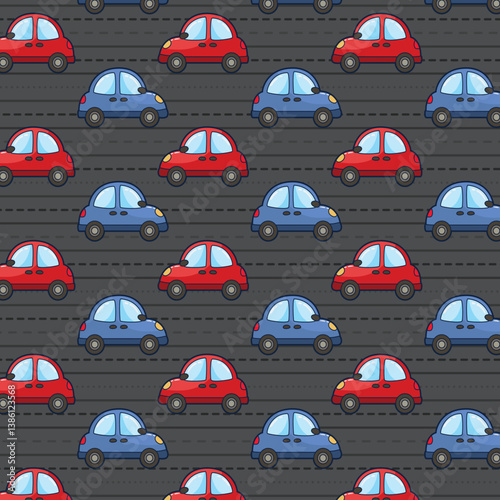 Seamless pattern with hand drawn cute car. Cartoon cars, road sign,zebra crossing vector illustration.Perfect for kids fabric,textile,nursery wallpaper