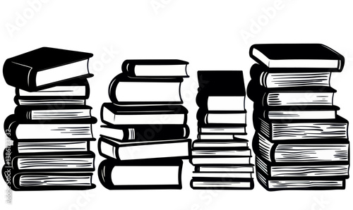 Vintage Black and White Book Stacks Illustration Symbolizing Knowledge and Education