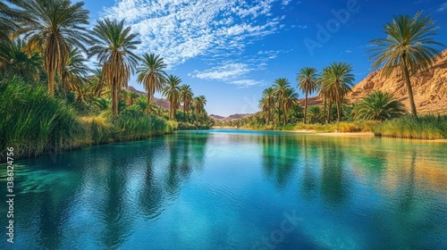 Serene Oasis: Palm Trees Reflecting on Turquoise Water