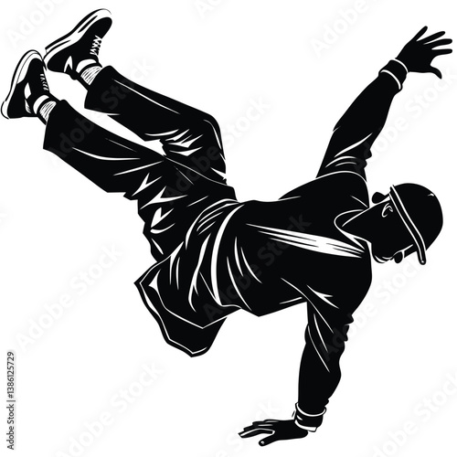 Breakdancer Doing Handstand with Cap Silhouette 