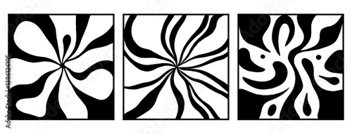 Set of 3 Abstract black and white pattern. For use in graphics. Minimalist illustration for printing on wall decorations
