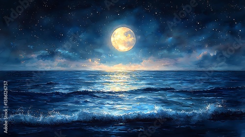 Ocean painted in moonlight and stars high resolution picture