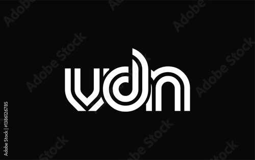VDN Creative Unique Modern Letter Logo Design. Stylized logo featuring a unique letter design, presenting abstract minimalist aesthetics and modern appeal.