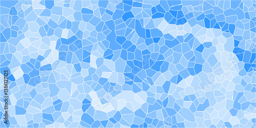 Low poly crystal mosaic background. light blue Broken Stained Glass Background with White lines. Colorful polygonal design consist of triangles. Multicolor Retro Mosaic Pattern and Quartz Crystal