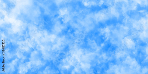 Horizon spring morning sky with clouds background. Bright and shinny natural cloudy sky, bright blue cloudy blue sky vector illustration. Seasonal puffy and cloudy natural blue sky background. 