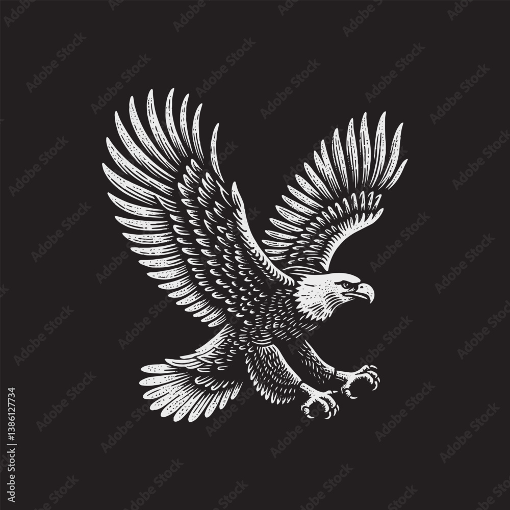 Fototapeta premium Flying Eagle Vector Icon – Vintage Retro Logo Design on Black Background
