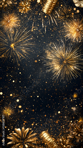 Celebratory Fireworks Display: Colorful Sparks and Glowing Sparks in a Nighttime Festive Background