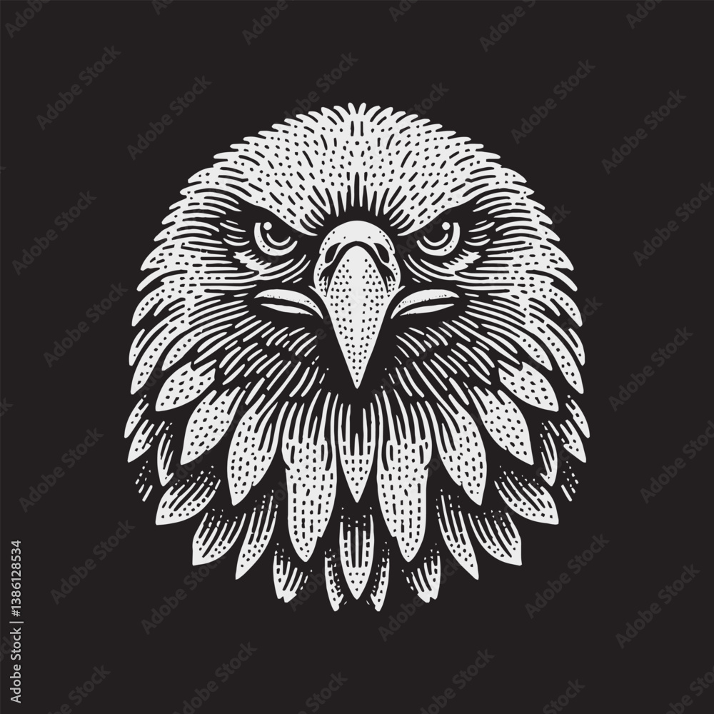 Fototapeta premium Bald Eagle Head Vector Illustration – Vintage Retro Logo Design on Black Background