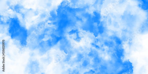 Horizon spring morning sky with clouds background. Bright and shinny natural cloudy sky, bright blue cloudy blue sky vector illustration. Seasonal puffy and cloudy natural blue sky background. 