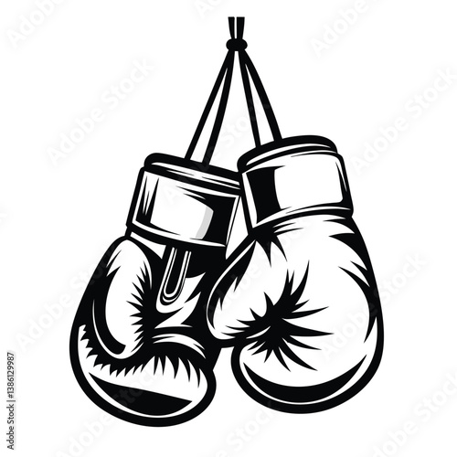 Hanging Boxing Gloves with Laces, Isolated 