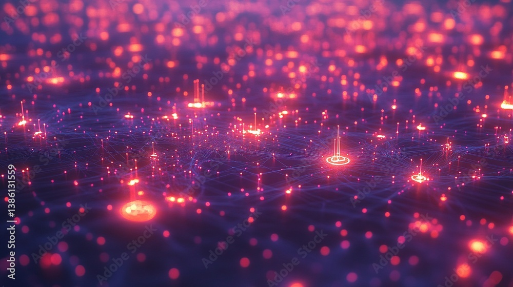 Fototapeta premium Urban Landscape with Glowing Data Points in a Modern Setting