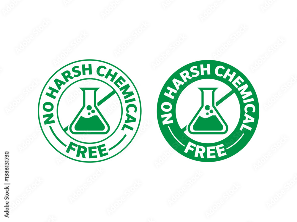 Two green no harsh chemical free symbols side by side on display Two green no harsh chemical free symbols side by side on display