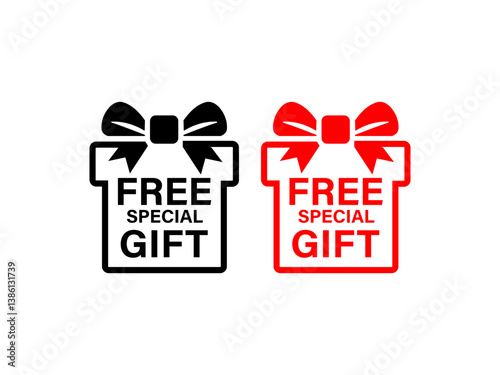 Two gift box icons one in and one in red with free special gift text