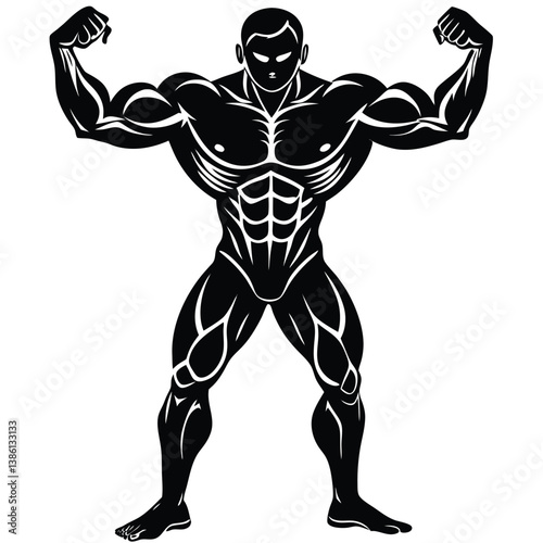 Muscular Bodybuilder with Defined Abs Silhouette 