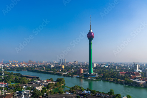 Colombo city skyline with modern architecture and Lotus Tower. Travel and architecture.