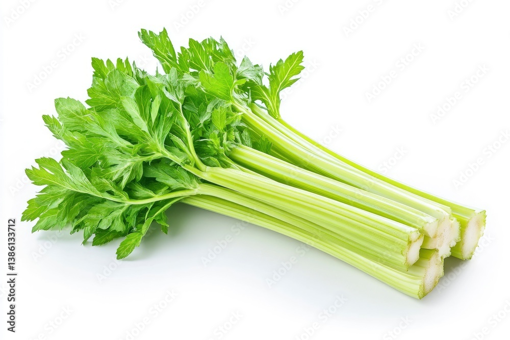Fresh Celery Stalks with Leaves Isolated on White Background Studio Shot Fresh Celery Stalks with Leaves Isolated on White Background Studio Shot