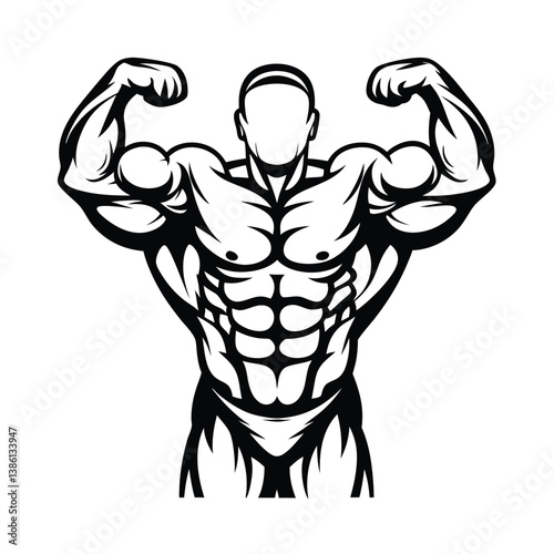 Bodybuilder Flexing Biceps and Triceps in Silhouette