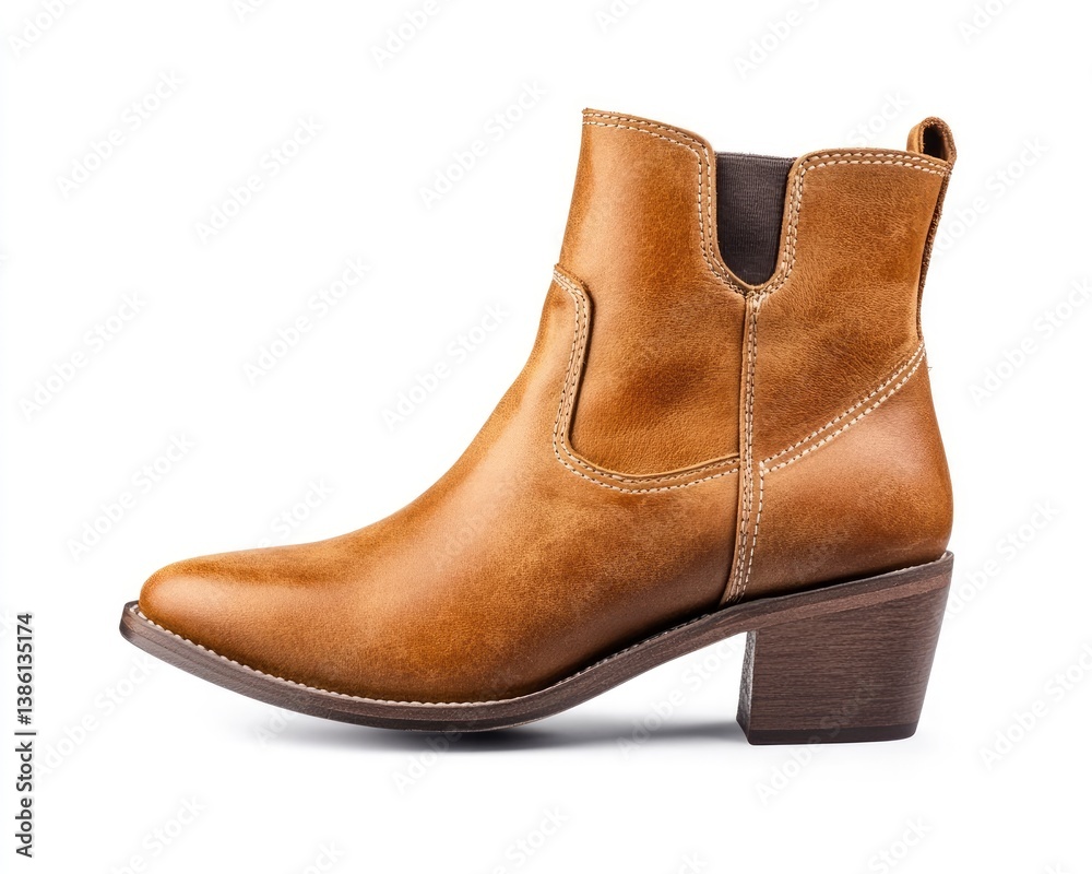 Stylish Brown Leather Ankle Boot Isolated on White Background Product Shot Stylish Brown Leather Ankle Boot Isolated on White Background Product Shot