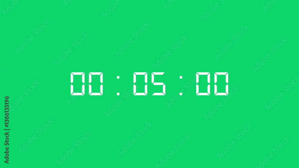 Digital Clock Timer on Green Screen Countdown or Real-Time Display