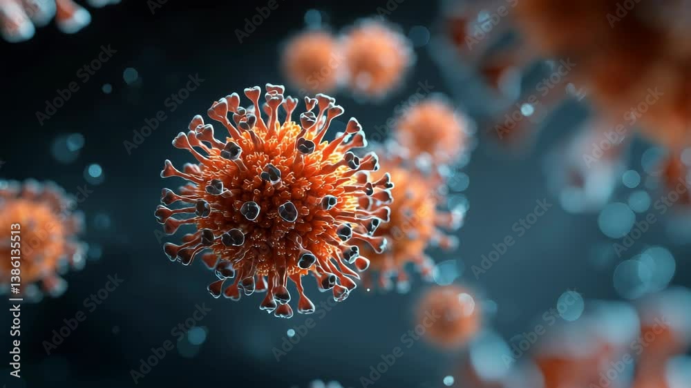 virus outbreak, microscopic view of floating virus cells, motion background. virus outbreak, microscopic view of floating virus cells, motion background.
