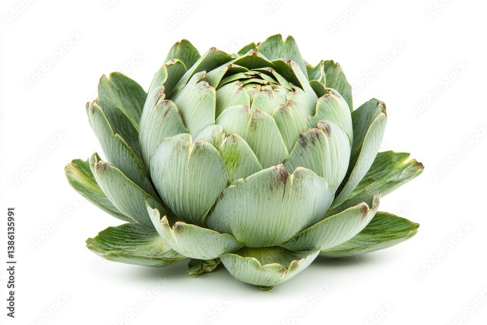 Obraz premium Close-up of a Fresh Green Artichoke Isolated on White Background