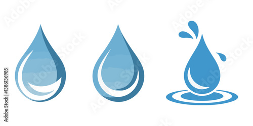 Water drop shape. Blue water drops set. Water or oil drop. Flat style Isolated on white background - stock vector, Set of blue drops, raindrops, splash, sea waves, pouring water, spray icons and pro.