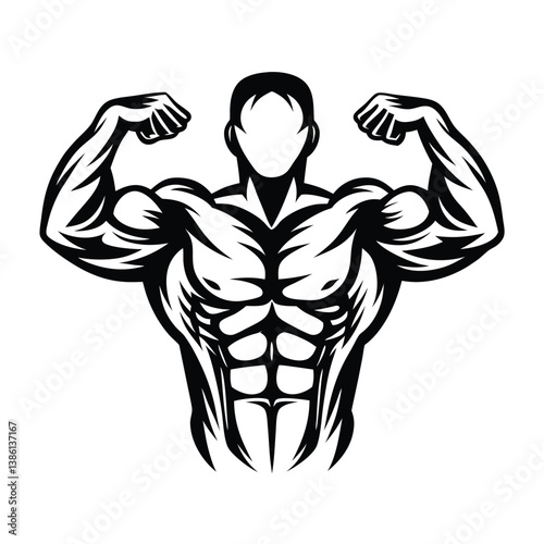 Muscular Bodybuilder Silhouette with Arms Flexing 