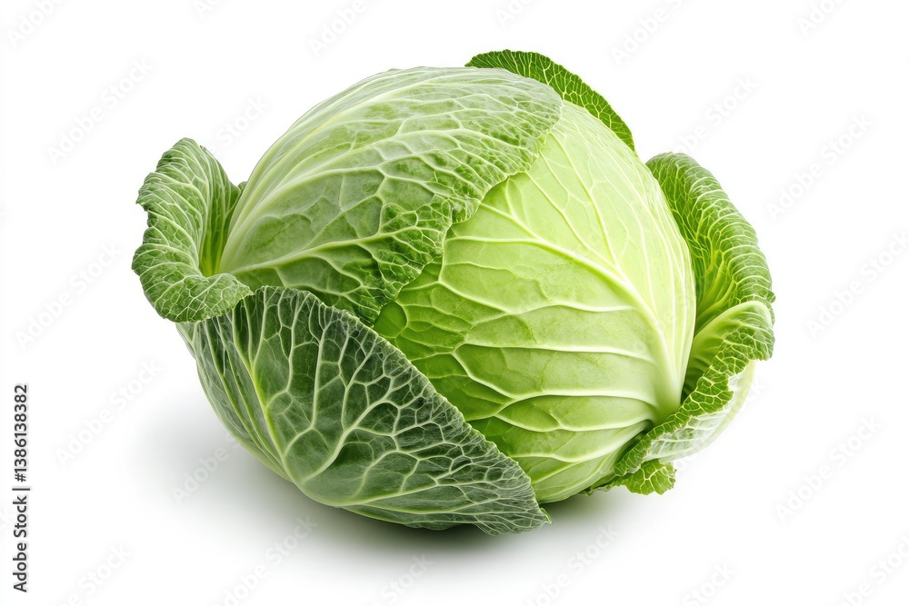 Fototapeta premium Fresh Green Cabbage Isolated on White Background for Healthy Eating
