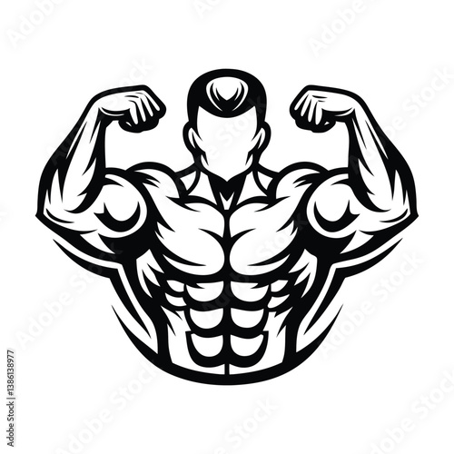 Silhouette Bodybuilder Muscles Pose Flexing Arms Design 
