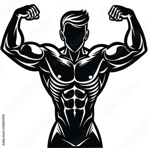 Man Bodybuilding Posing Silhouette with Strong Muscles 