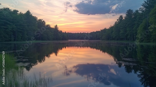 Serene Sunset Reflection on a Calm Lake