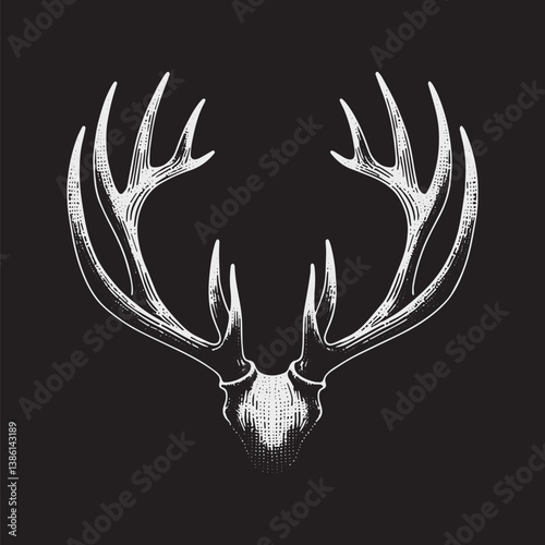 Stag Skull Vector Illustration – Vintage Retro Logo Design on Black Background