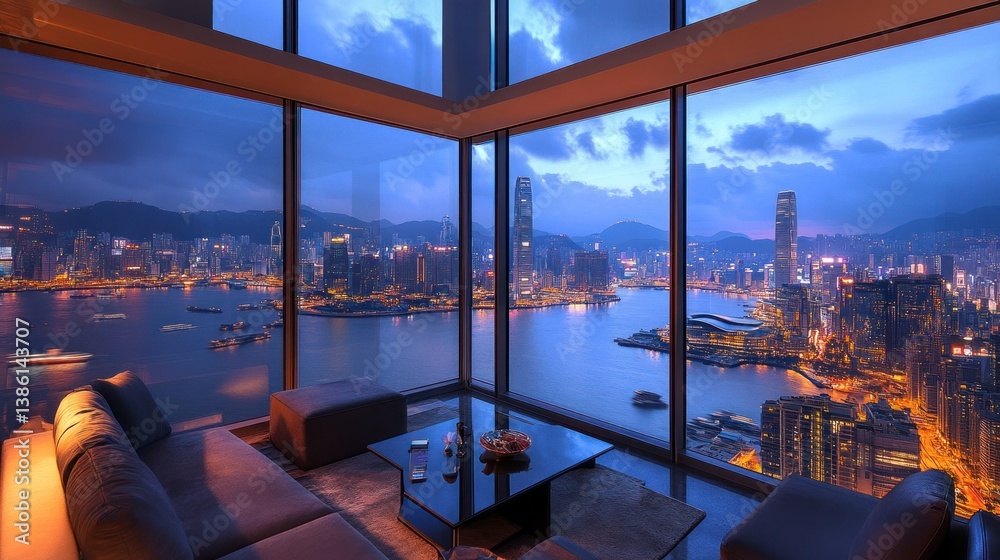 Fototapeta premium Stunning Hong Kong Nightscape from Luxurious Penthouse