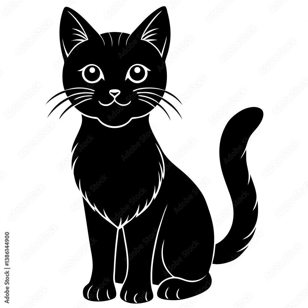 Obraz premium A cute cat silhouette on white background.