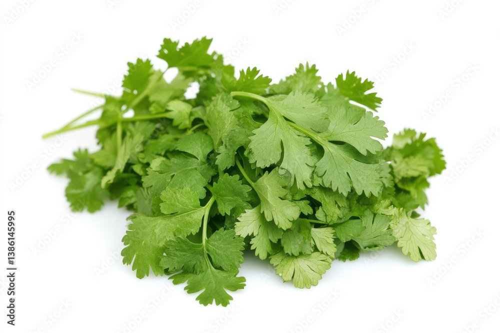 Fresh Cilantro Bunch on White Background Ready for Culinary Use Fresh Cilantro Bunch on White Background Ready for Culinary Use