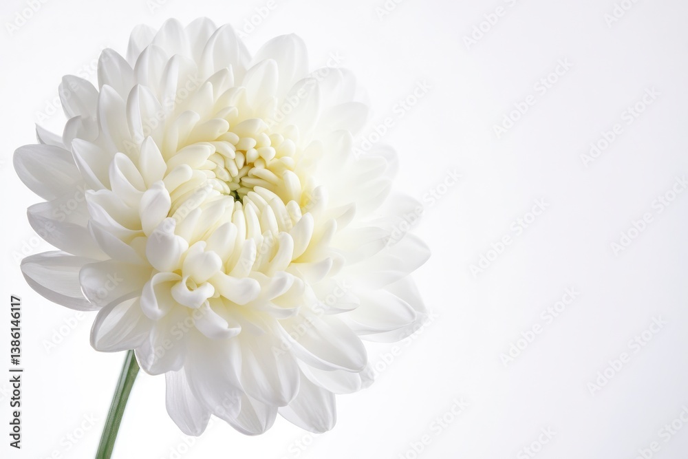 Fototapeta premium White Chrysanthemum Flower Close-up on White Background for Floral Designs