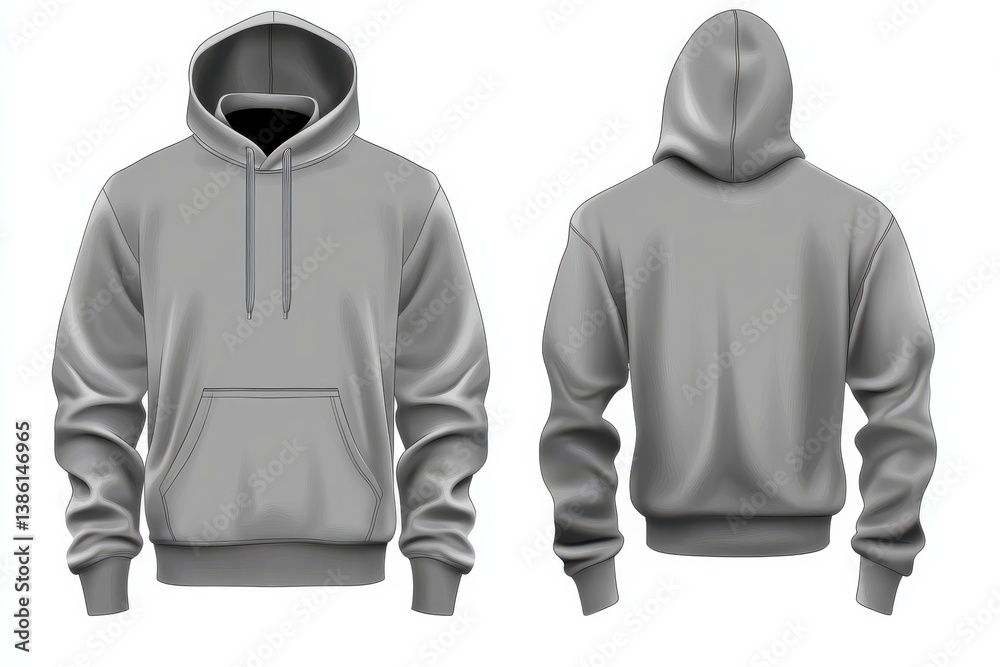 High-quality gray hoodie design showcasing front and back views, perfect for casual wear and branding opportunities High-quality gray hoodie design showcasing front and back views, perfect for casual wear and branding opportunities