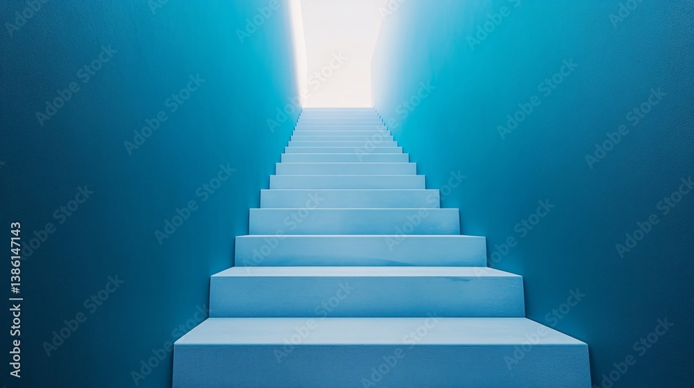 Minimalist staircase leading to a bright light in blue room Minimalist staircase leading to a bright light in blue room