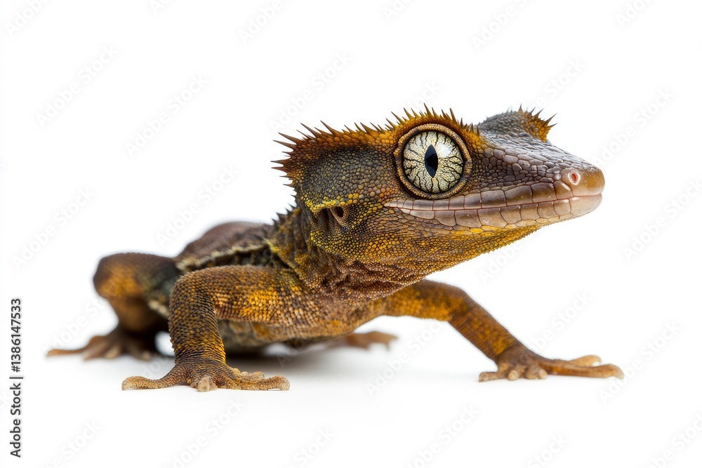 Fototapeta premium Crested Gecko on White Background Exotic Pet in Studio Shot