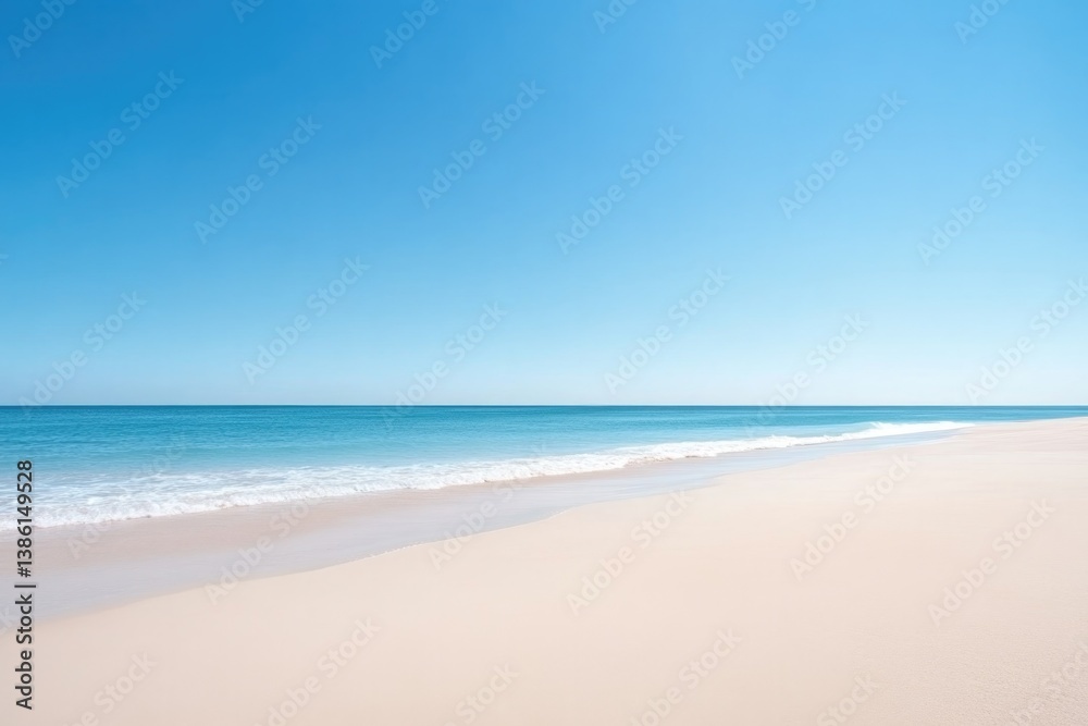 pristine sandy beach with gentle waves lapping shore under cloudless sky minimalistic and serene pristine sandy beach with gentle waves lapping shore under cloudless sky minimalistic and serene