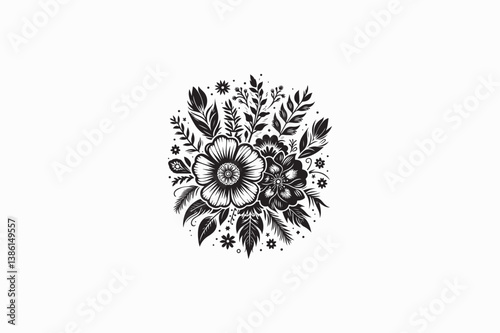 A Stock flower vector silhouette black and white image adobe illustrator. eps