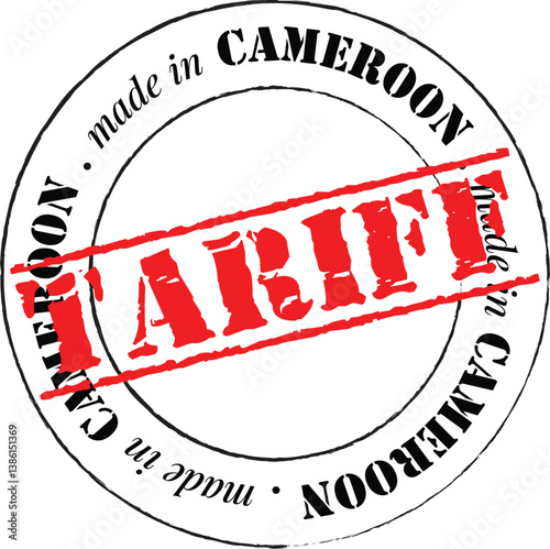 Tariffs stamp on made in Cameroon seal.Import tariff applied on Cameroonian products concept illustration