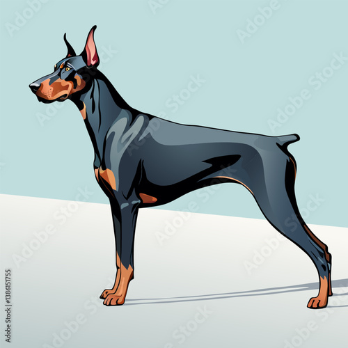 Doberman, dog, pet, handmade drawing vector illustration, poster, banner, isolated on background